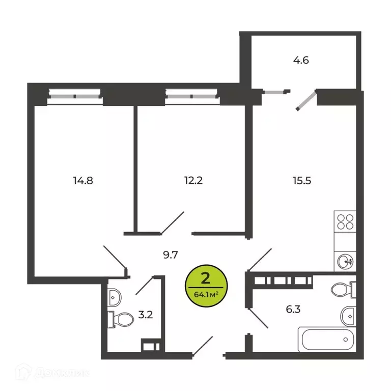 Продаётся 2-к квартира, 64.1 м - Фото 0