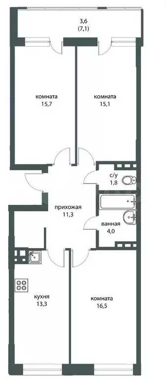 3-к. квартира, 81,3 м, 14/15 эт. - Фото 0