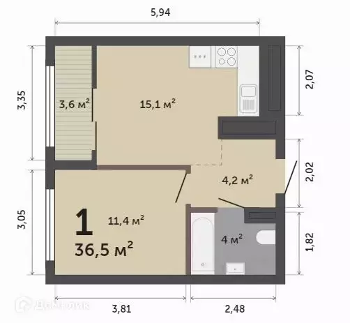 Продаётся 1-к квартира, 36.5 м - Фото 0