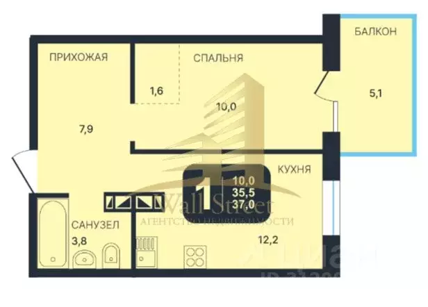 1-к кв. Новосибирская область, Новосибирск ул. Гаранина, 45 (37.0 м) - Фото 1