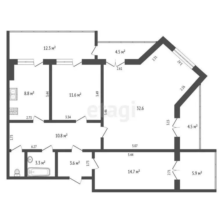 3-комнатная квартира: Ливадия, улица Батурина, 8 (115 м) - Фото 1