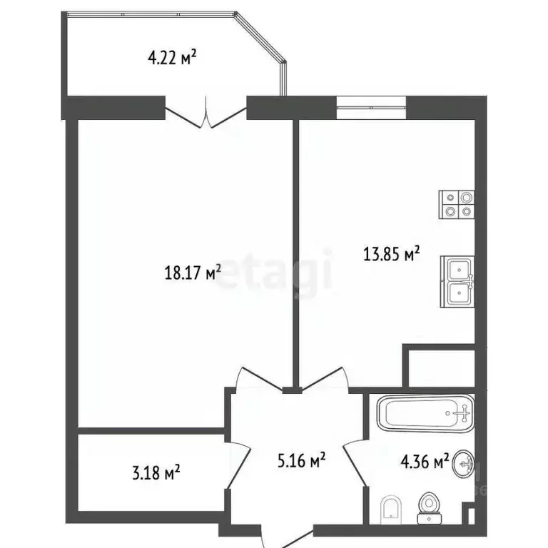 1-к кв. Калининградская область, Калининград ул. Космонавта Леонова, ... - Фото 2