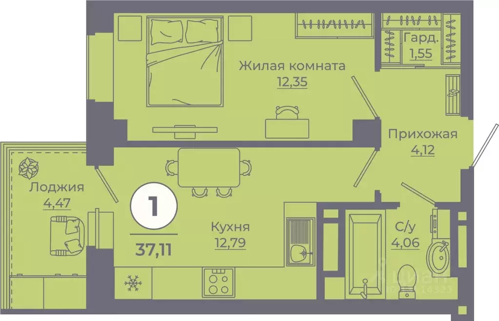 1-к кв. Ростовская область, Ростов-на-Дону ул. Еременко, 113 (36.97 м) - Фото 0