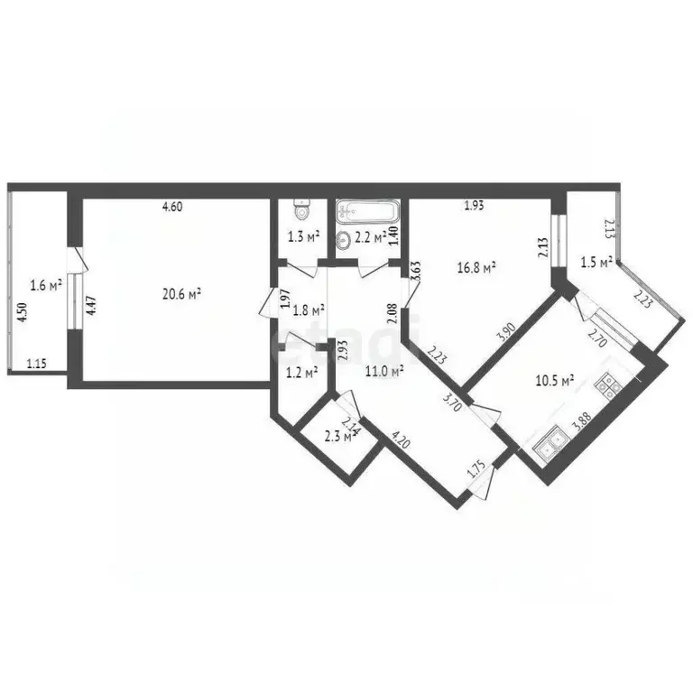 2-к кв. Ростовская область, Батайск ул. Воровского, 21 (67.7 м) - Фото 2