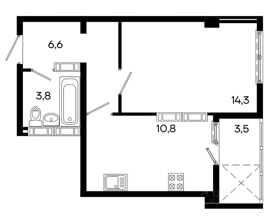 1-к кв. Крым, Симферополь ул. Трубаченко, 21 (39.0 м) - Фото 0