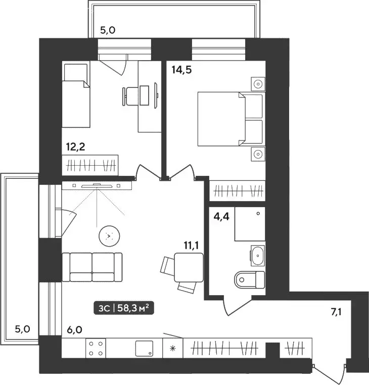2-комнатная квартира: Октябрьский, жилой комплекс Альпийский квартал, ... - Фото 1