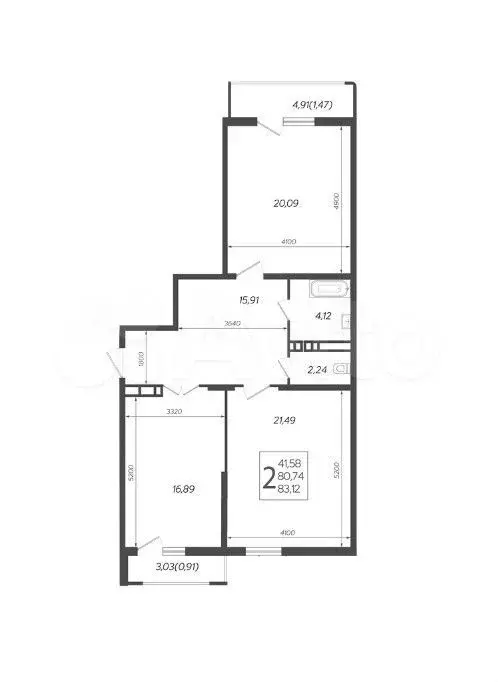 2-к. квартира, 83,1 м, 13/21 эт. - Фото 1