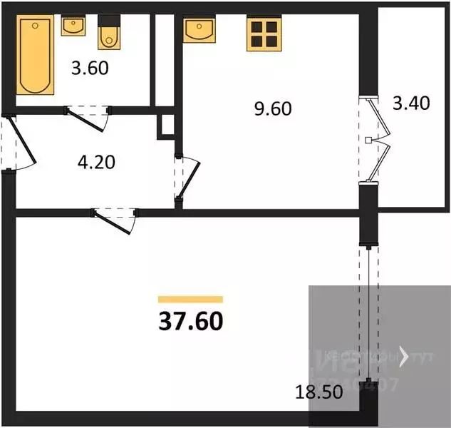 1-к кв. Воронежская область, Новоусманский район, пос. Отрадное ул. ... - Фото 1