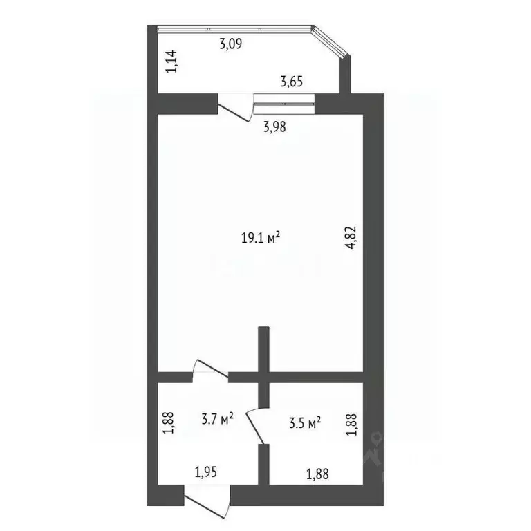 Студия Амурская область, Благовещенск Батарейная ул., 7/1 (26.3 м) - Фото 2
