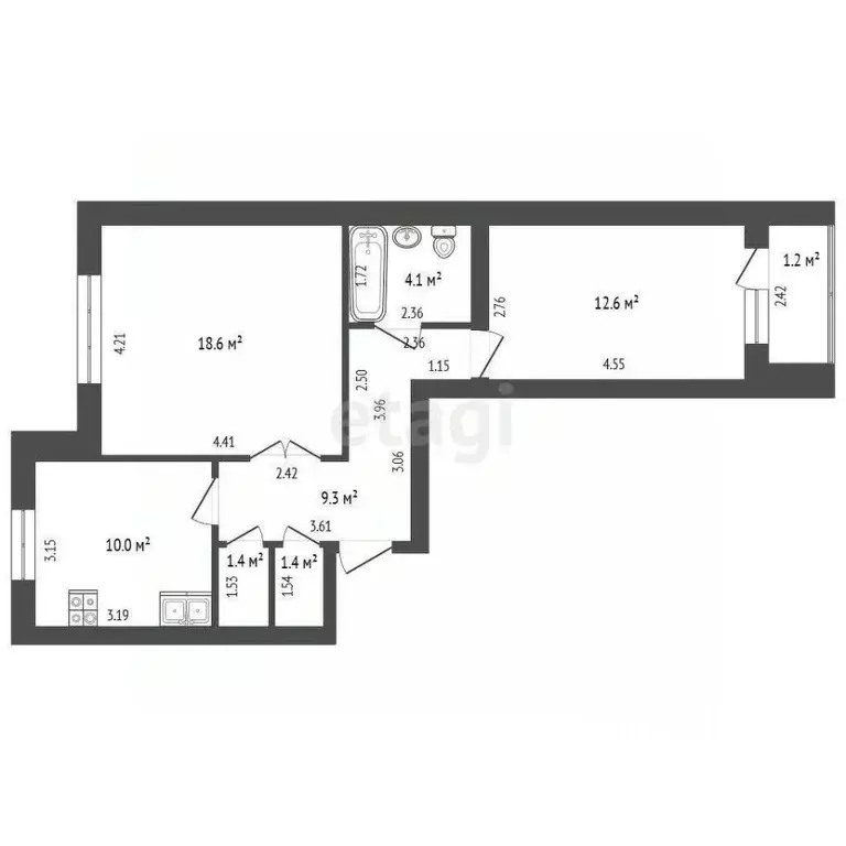 2-к кв. Калининградская область, Калининград ул. Аксакова, 127 (57.4 ... - Фото 1