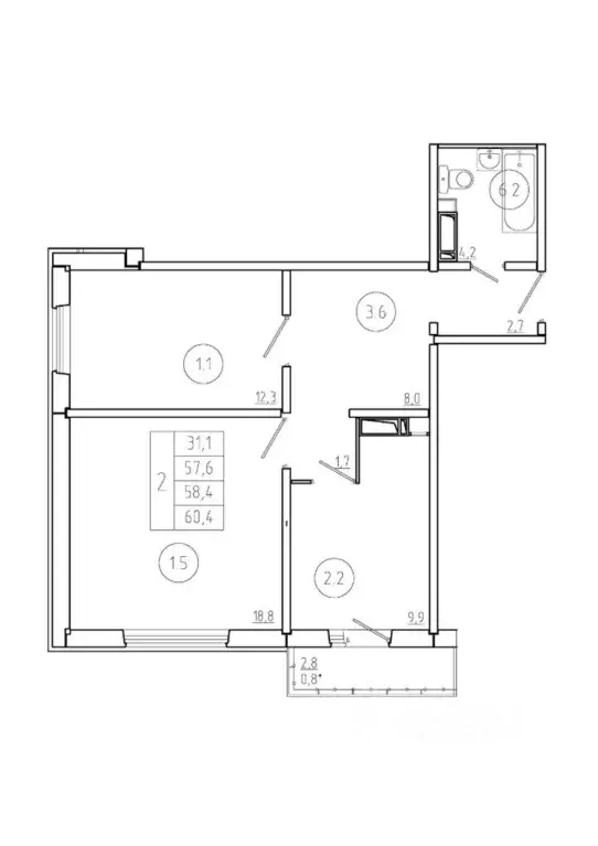 2-к кв. Красноярский край, Красноярск Мясокомбинат мкр,  (58.4 м) - Фото 0