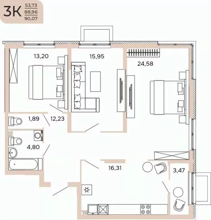 3-к кв. Пензенская область, Пенза Арбеково Парк жилой комплекс (90.07 ... - Фото 1