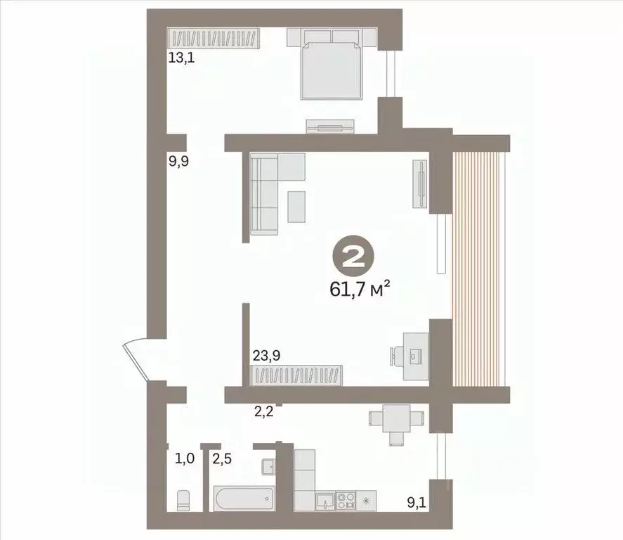 2-к кв. Тюменская область, Тюмень Ямская ул., 77к3 (61.7 м) - Фото 2