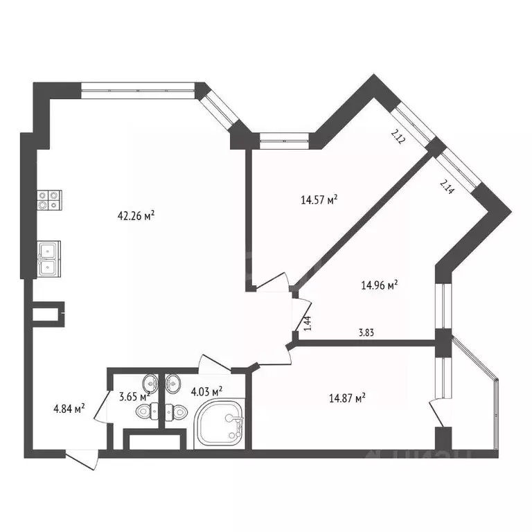 3-к кв. Ханты-Мансийский АО, Сургут ул. Александра Усольцева, 23 ... - Фото 2