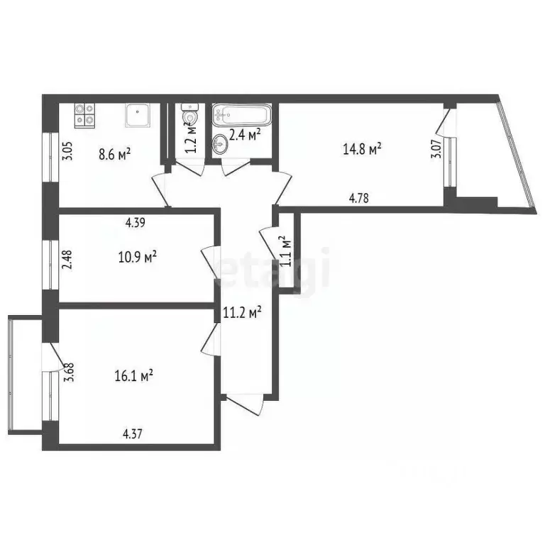 3-к кв. Коми, Усинск Молодежная ул., 8 (66.3 м) - Фото 1