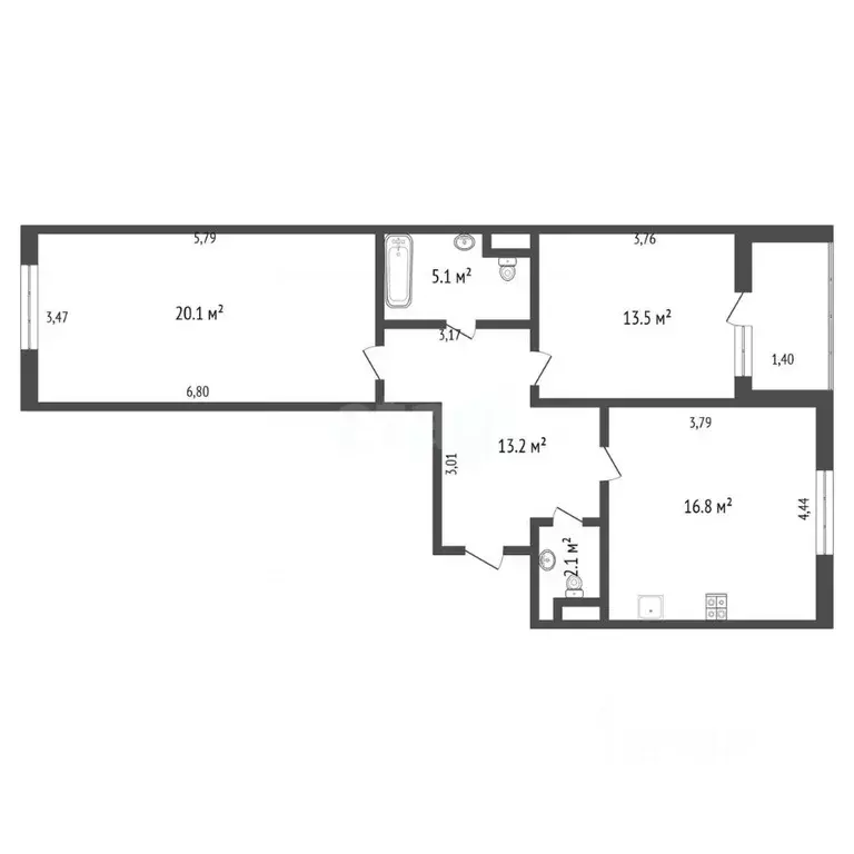 2-к кв. Санкт-Петербург Кременчугская ул., 9К1 (71.0 м) - Фото 2