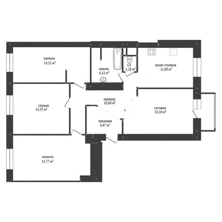 4-к кв. Башкортостан, Уфа ул. Ульяновых, 31 (94.3 м) - Фото 2