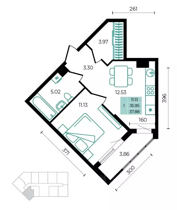 1-к кв. Адыгея, Майкопский район, пос. Тульский ул. Заречная (37.88 м) - Фото 1