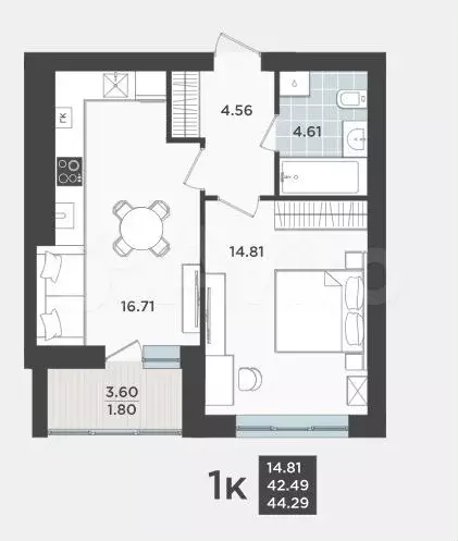 1-к. квартира, 42,5 м, 1/9 эт. - Фото 1