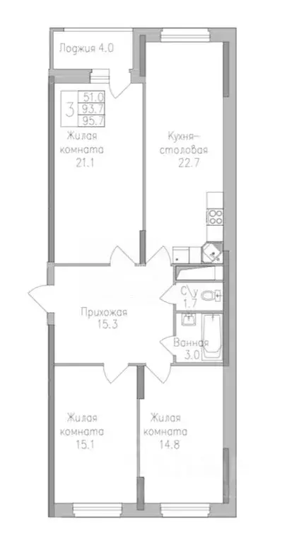 3-к кв. Липецкая область, Липецк ул. Тельмана, 120 (95.7 м) - Фото 2