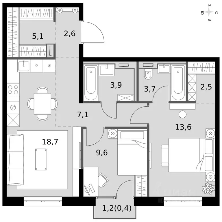 3-к кв. Татарстан, Казань Даурская ул., 2А (67.2 м) - Фото 2