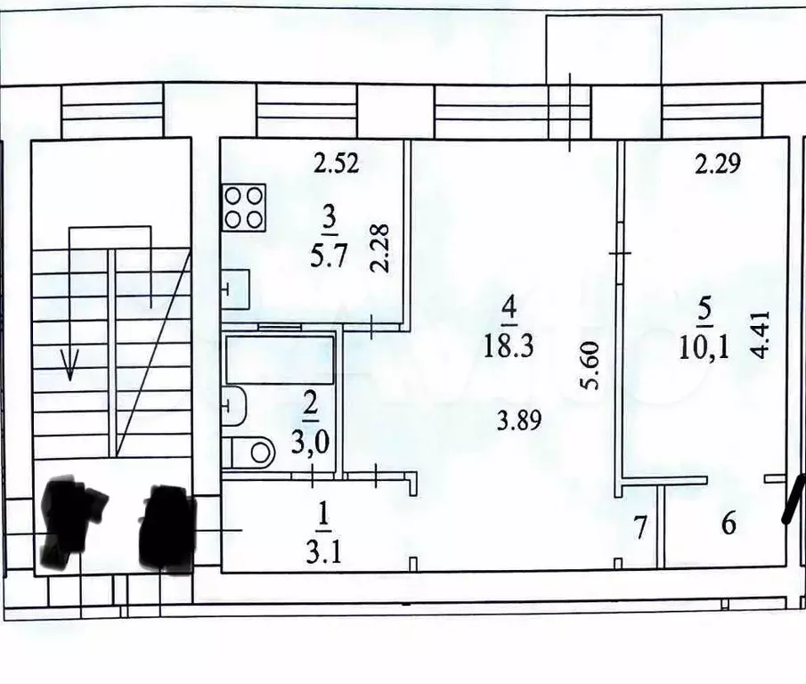 2-к. квартира, 42,7 м, 5/5 эт. - Фото 0