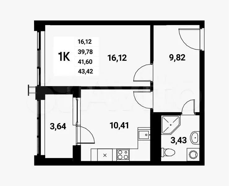 1-к. квартира, 43,4 м, 14/21 эт. - Фото 0