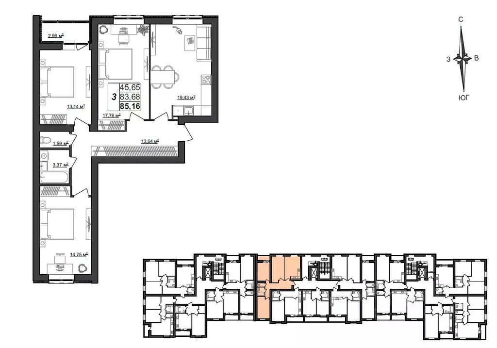 3-к кв. Мордовия, Саранск Большевистская ул., 124А (85.16 м) - Фото 1