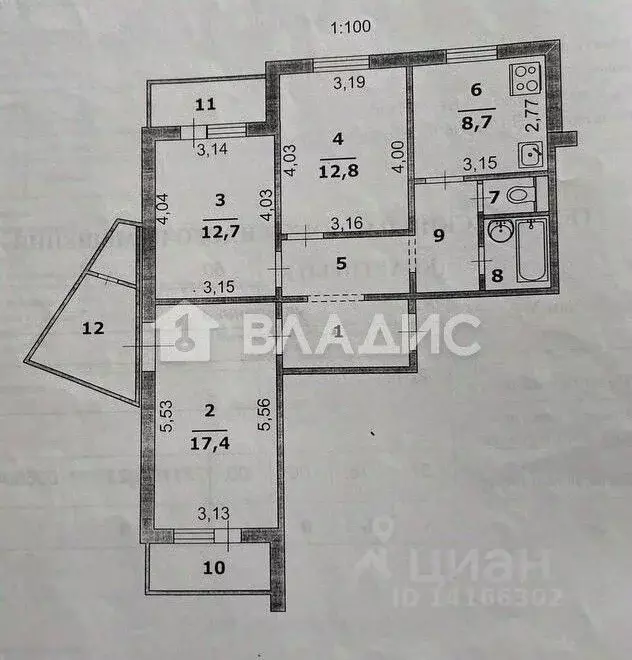 3-к кв. Белгородская область, Белгород ул. Есенина, 36 (69.0 м) - Фото 2