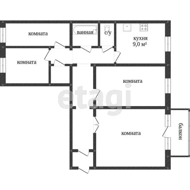 4-комнатная квартира: Миасс, проспект Октября, 48 (79.9 м) - Фото 1