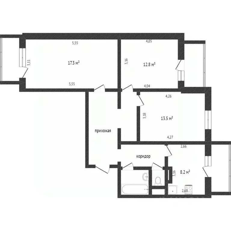 3-к кв. Белгородская область, Белгород ул. Щорса, 55а (78.0 м) - Фото 2