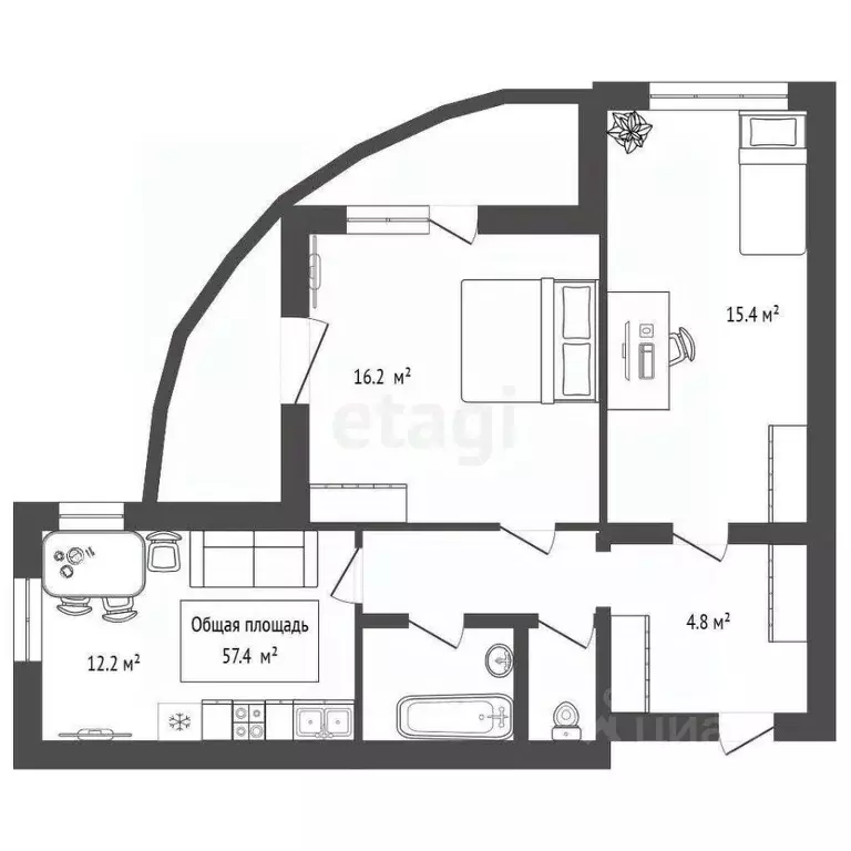 2-к кв. Новосибирская область, Новосибирск ул. Декабристов, 10 (57.4 ... - Фото 2