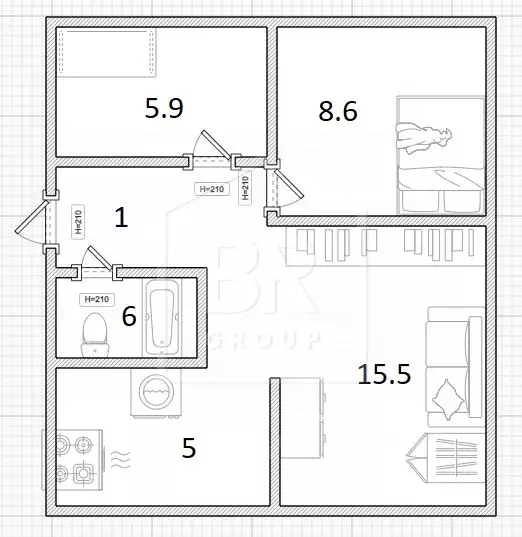 3-к кв. Санкт-Петербург ул. Костюшко, 70 (41.7 м) - Фото 1