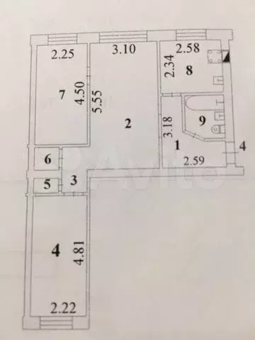 3-к. квартира, 55,4 м, 1/5 эт. - Фото 0