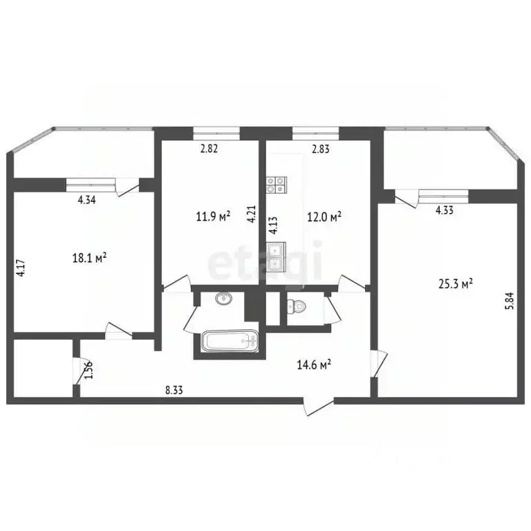 3-к кв. Московская область, Королев ул. Мичурина, 27/1 (88.6 м) - Фото 2