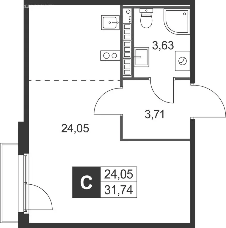Квартира-студия: Ленинградская область, Гатчинский муниципальный ... - Фото 1