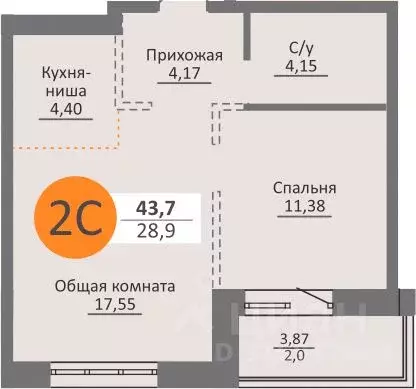 2-к кв. Новосибирская область, Новосибирск Московская ул., 75 (44.0 м) - Фото 1