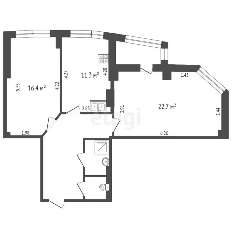 2-к кв. Ханты-Мансийский АО, Сургут Югорская ул., 3 (69.9 м) - Фото 0