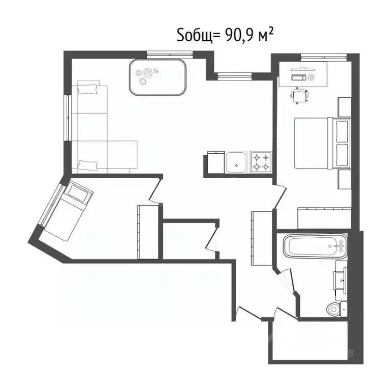 3-к кв. Новосибирская область, Новосибирск ул. Фрунзе, 234 (90.9 м) - Фото 2