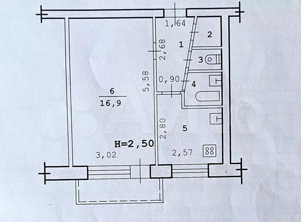 1-к. квартира, 30,7 м, 5/5 эт. - Фото 0