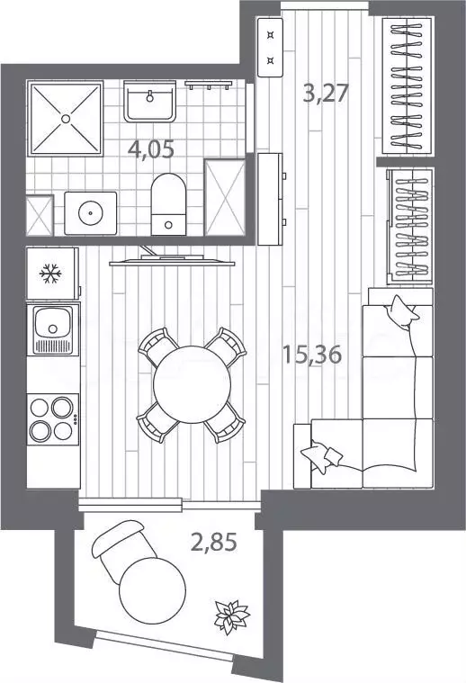 Квартира-студия, 23,5м, 8/13эт. - Фото 1