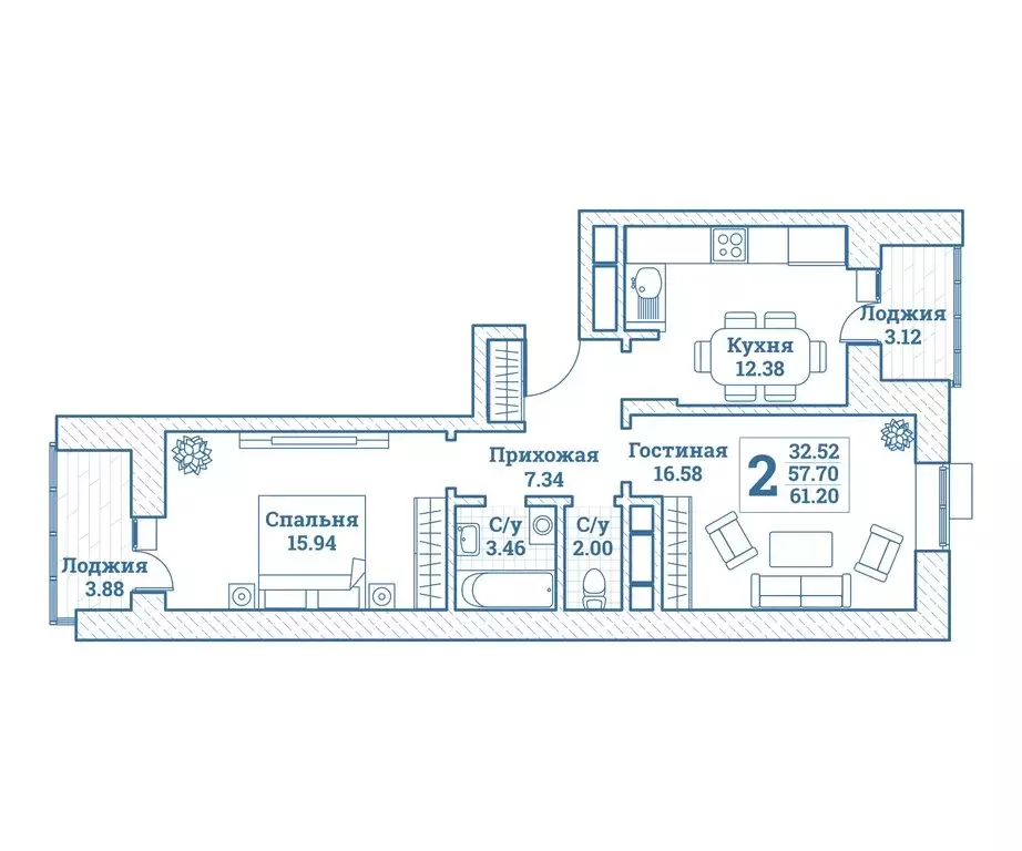2-комнатная квартира: посёлок городского типа Монино, жилой комплекс ... - Фото 1