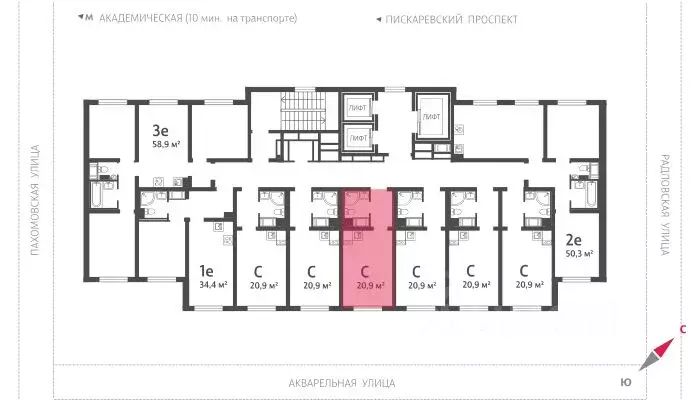 Студия Санкт-Петербург ул. Пахомовская, 14к2 (20.9 м) - Фото 1