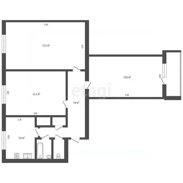 3-к кв. Ямало-Ненецкий АО, Новый Уренгой Молодежная ул., 9А (58.8 м) - Фото 1