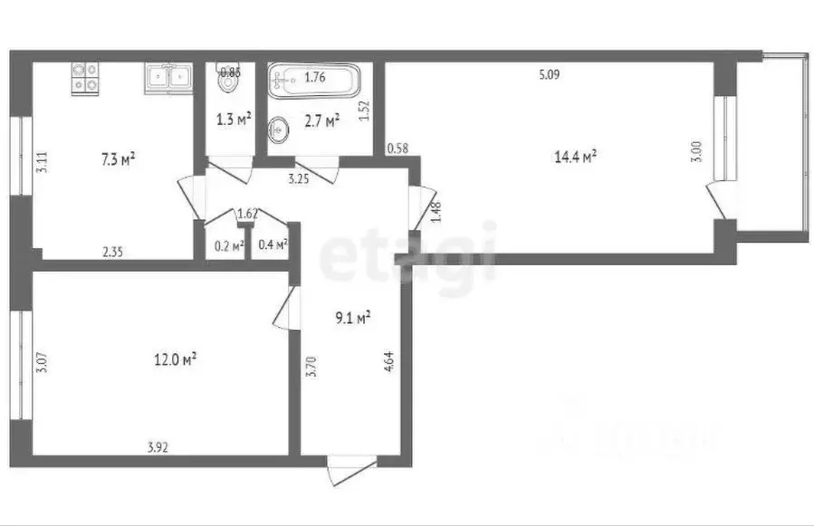 2-к кв. Кемеровская область, Юрга Фестивальная ул., 9 (48.0 м) - Фото 2