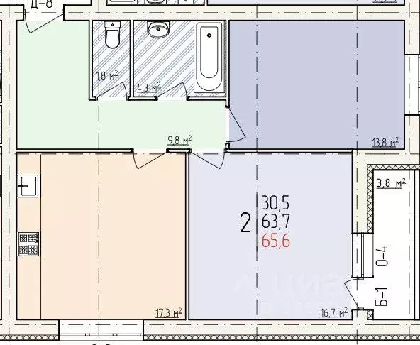 2-к кв. Мордовия, Саранск Ботевградская ул., 102А (65.6 м) - Фото 1