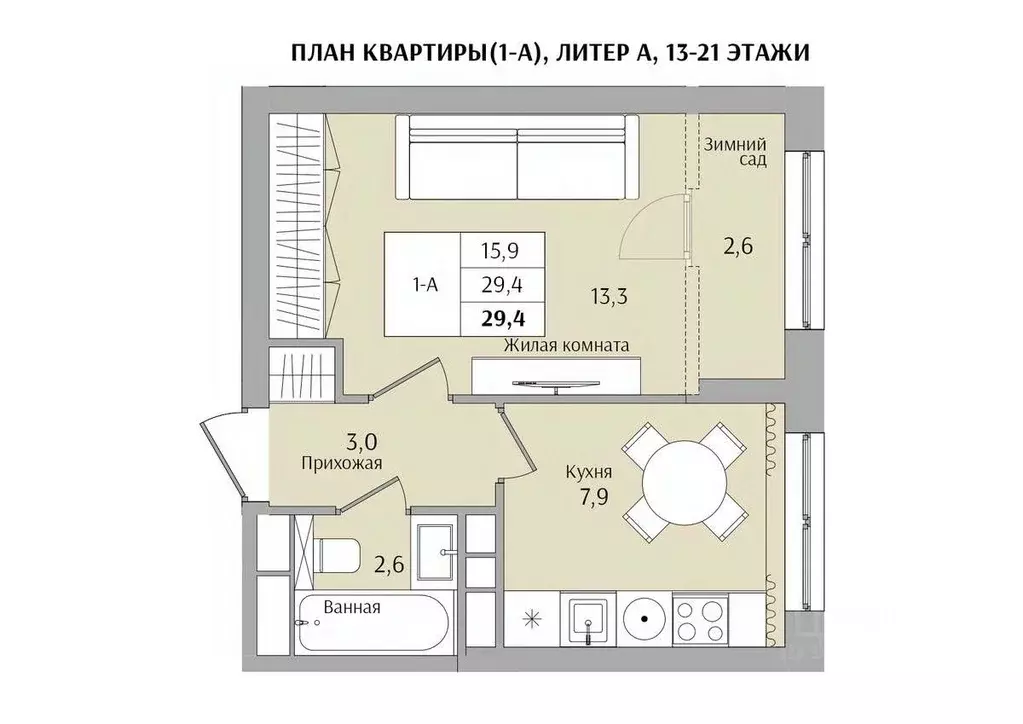 1-к кв. нижегородская область, нижний новгород якорная ул. (29.4 м) - Фото 0