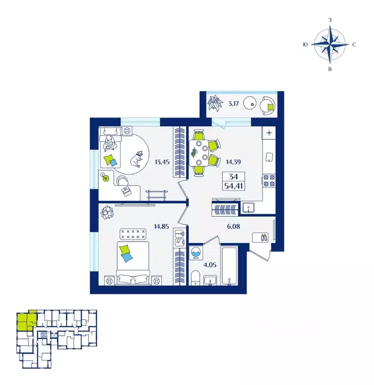 2-к кв. Калининградская область, Зеленоградск  (54.41 м) - Фото 1