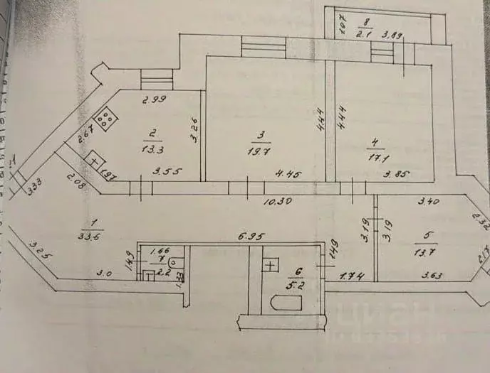 3-к кв. Татарстан, Казань ул. Калинина, 5 (106.9 м) - Фото 2
