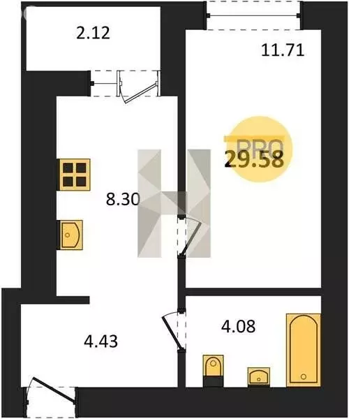 1-комнатная квартира: Пионерский, улица Гептнера, 7В (29.58 м) - Фото 0